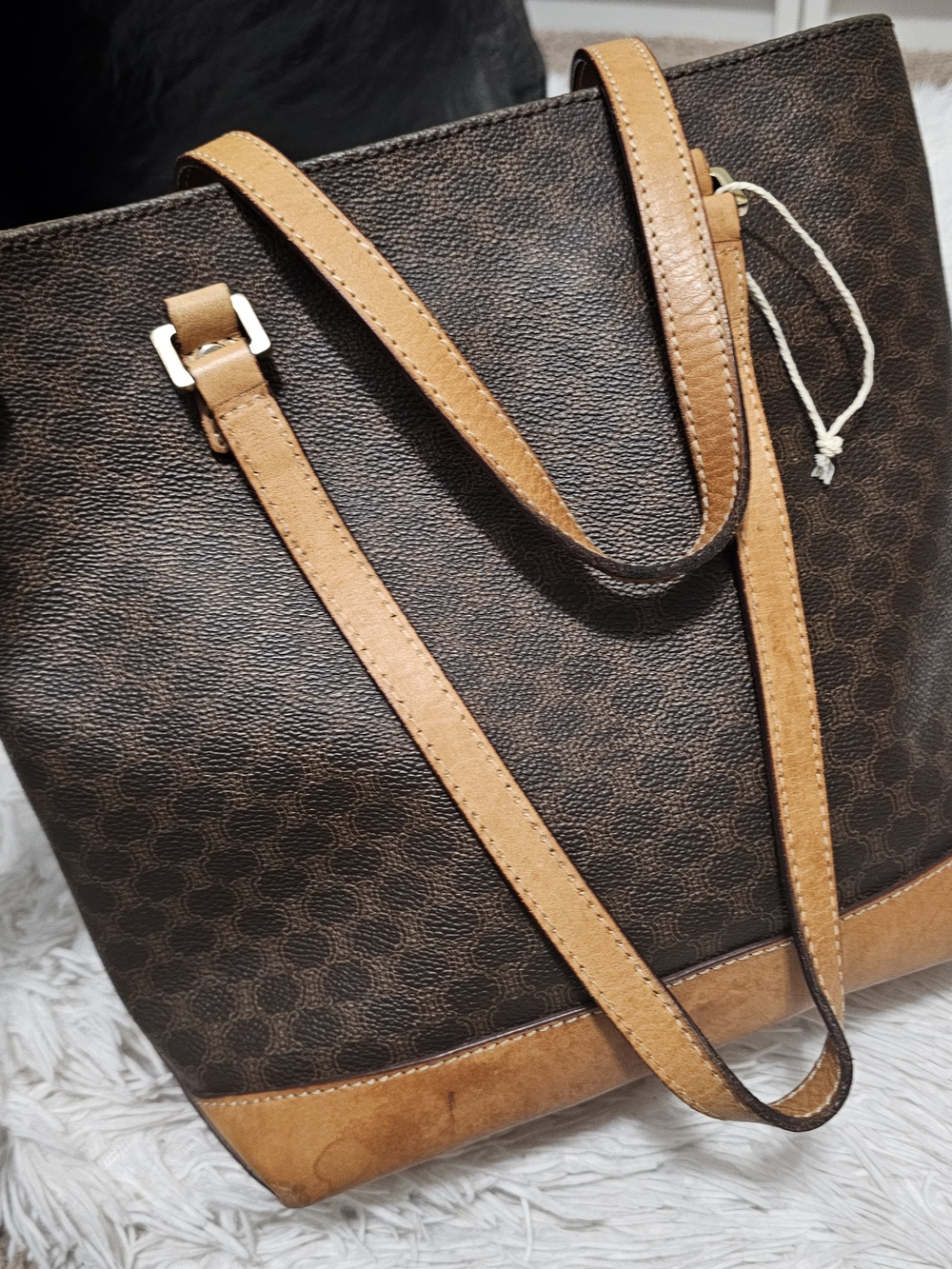 Celine Brown Monogram Tote with Tan Trim